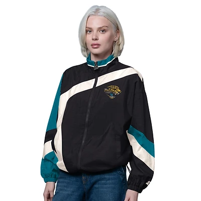 Coupe-vent zippé vintage pour femme, noir/bleu sarcelle, des Jaguars de Jacksonville, 1er trimestre
