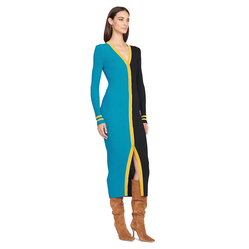 Robe pull boutonnée en tricot STAUD pour femmes, bleu sarcelle/noir, Jacksonville Jaguars Shoko