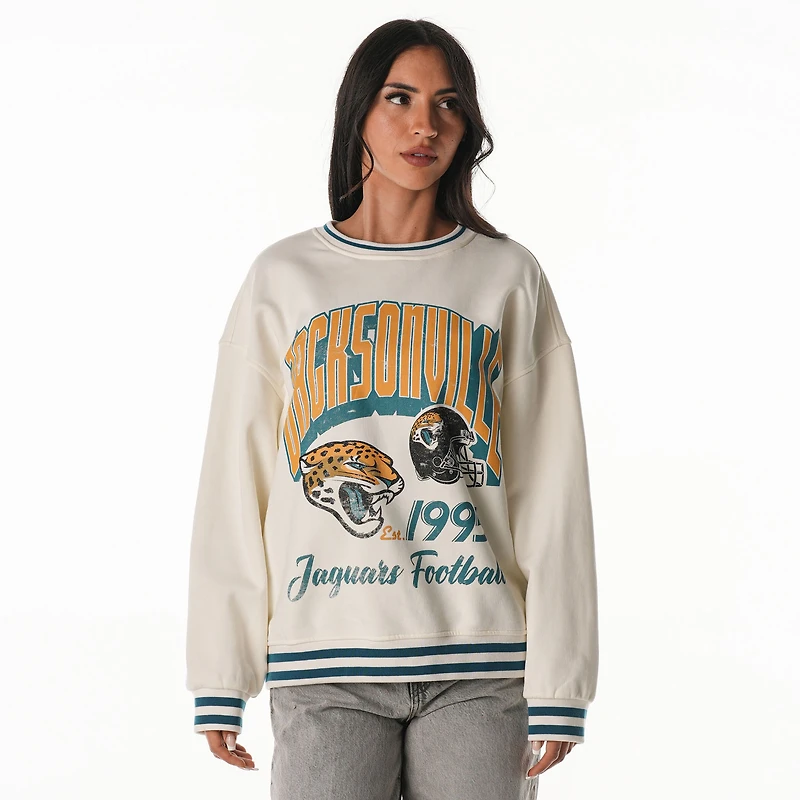 Women's The Wild Collective Cream Jacksonville Jaguars Oversized Vintage French Terry Sweatshirt