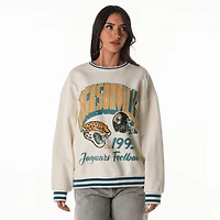 Women's The Wild Collective Cream Jacksonville Jaguars Oversized Vintage French Terry Sweatshirt
