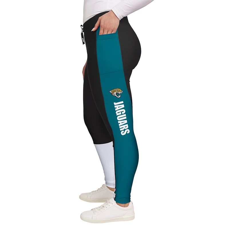 Women's WEAR by Erin Andrews Black/Teal Jacksonville Jaguars Color-Block Leggings