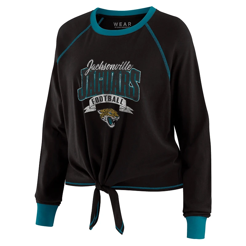 Women's WEAR by Erin Andrews Black/Teal Jacksonville Jaguars Plus Tie-Front Long Sleeve Top