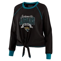 Women's WEAR by Erin Andrews Black/Teal Jacksonville Jaguars Plus Tie-Front Long Sleeve Top