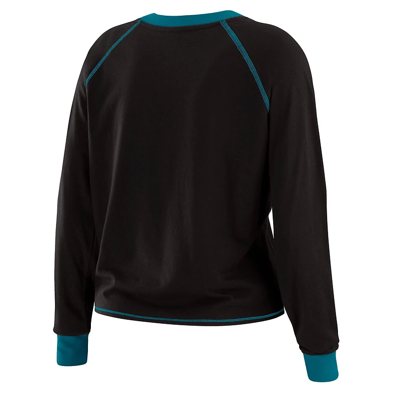 Women's WEAR by Erin Andrews Black/Teal Jacksonville Jaguars Plus Tie-Front Long Sleeve Top