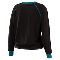 Women's WEAR by Erin Andrews Black/Teal Jacksonville Jaguars Plus Tie-Front Long Sleeve Top
