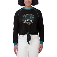 Women's WEAR by Erin Andrews Black/Teal Jacksonville Jaguars Plus Tie-Front Long Sleeve Top