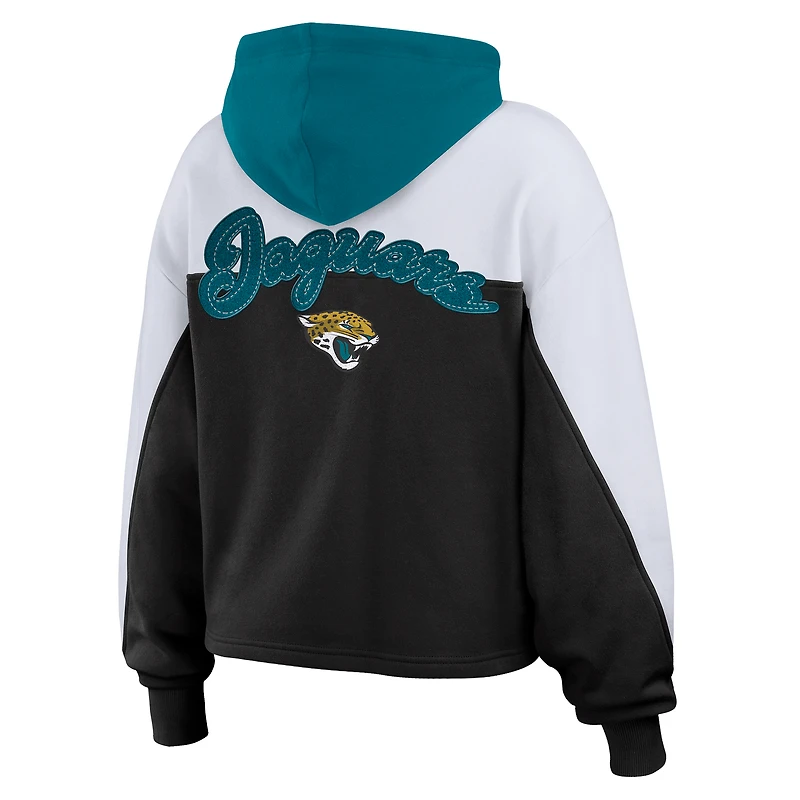 Women's WEAR by Erin Andrews Black/White Jacksonville Jaguars Color Block Full-Zip Hoodie