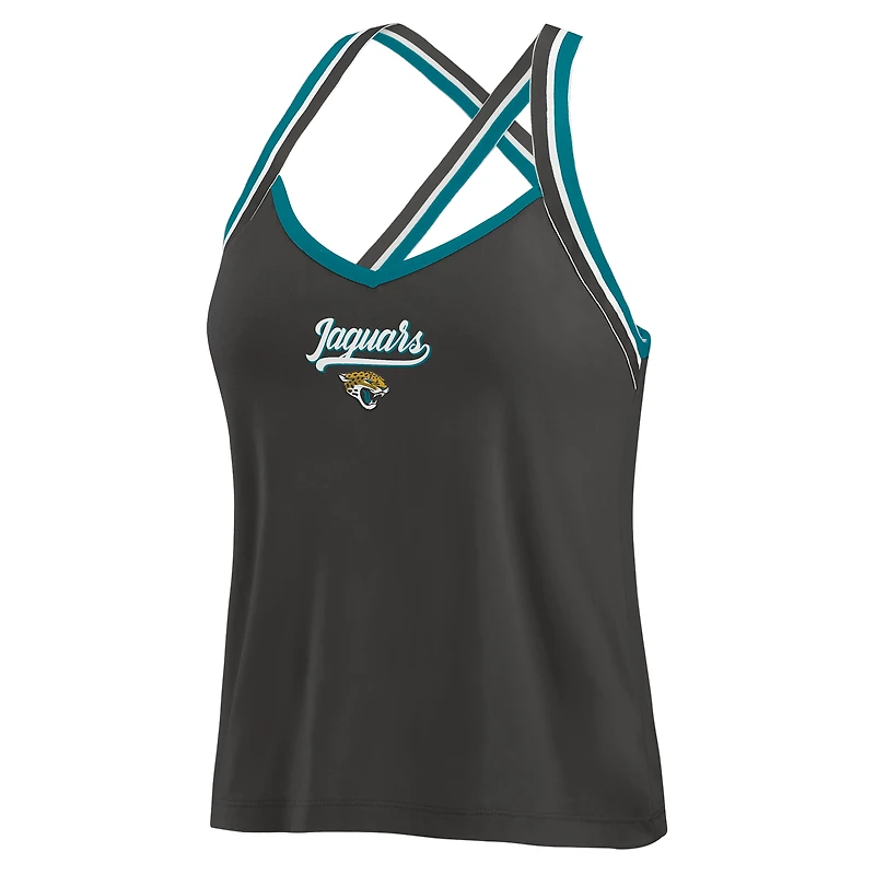 Women's WEAR by Erin Andrews Black Jacksonville Jaguars Cross Strap Tri-Blend Tank Top