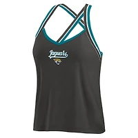 Women's WEAR by Erin Andrews Black Jacksonville Jaguars Cross Strap Tri-Blend Tank Top