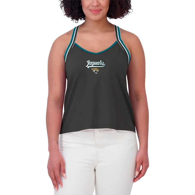 Women's WEAR by Erin Andrews Black Jacksonville Jaguars Cross Strap Tri-Blend Tank Top