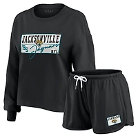 Women's WEAR by Erin Andrews Black Jacksonville Jaguars Heavy Rugby Jersey Long Sleeve T-Shirt & Shorts Lounge Set
