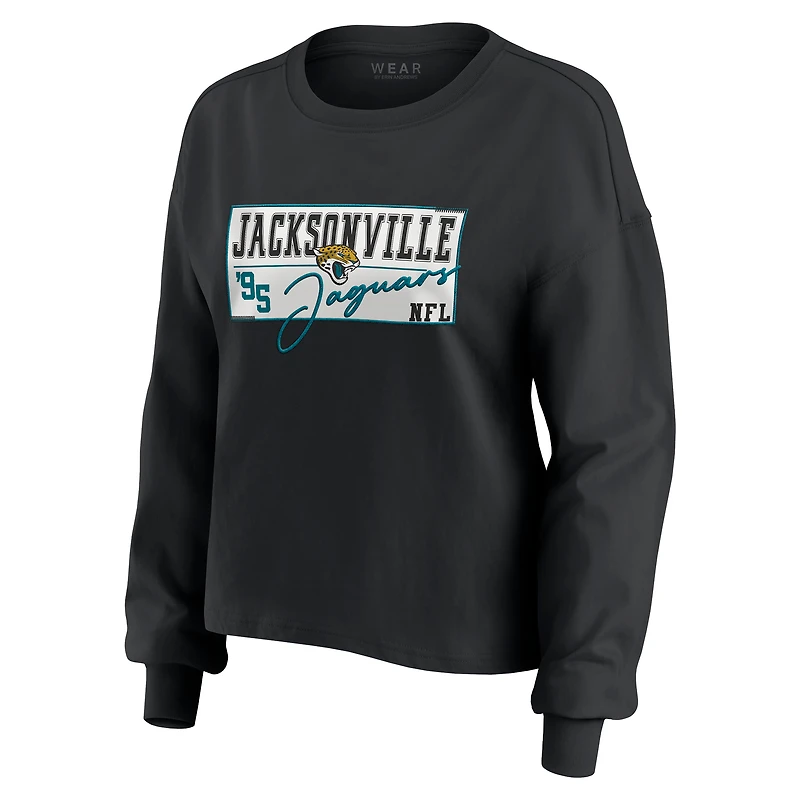 Women's WEAR by Erin Andrews Black Jacksonville Jaguars Heavy Rugby Jersey Long Sleeve T-Shirt & Shorts Lounge Set
