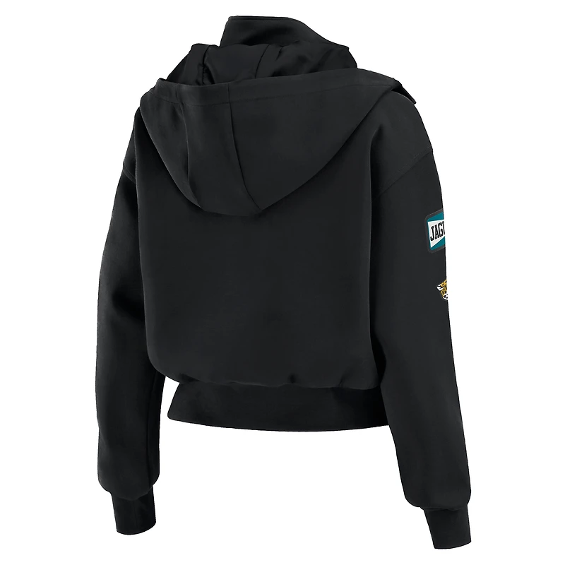 Women's WEAR by Erin Andrews  Black Jacksonville Jaguars Tri-Blend Patch Pocket Cropped Full-Zip Bomber Hoodie Jacket