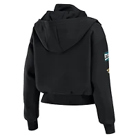 Women's WEAR by Erin Andrews  Black Jacksonville Jaguars Tri-Blend Patch Pocket Cropped Full-Zip Bomber Hoodie Jacket