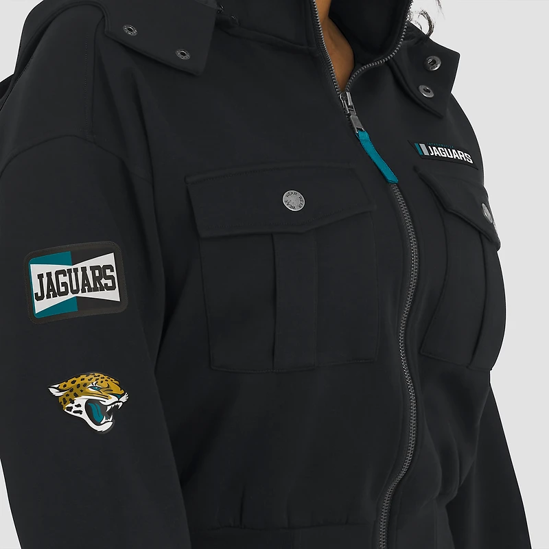 Women's WEAR by Erin Andrews Black Jacksonville Jaguars Tri-Blend Patch Pocket Cropped Full-Zip Bomber Hoodie Jacket