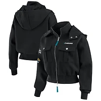 Veste à capuche bomber courte et zippée entièrement en mélange tri-blend pour femme par Erin Andrews, motif Jacksonville Jaguars, noire