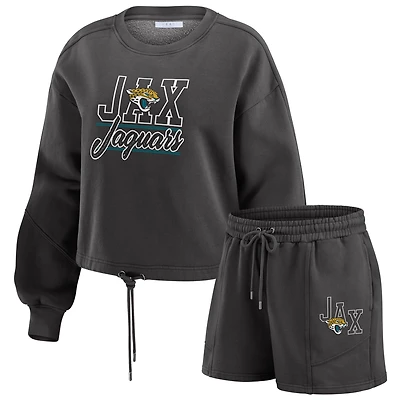 Ensemble de détente pour femme WEAR by Erin Andrews composé d'un t-shirt à manches longues et short en molleton délavé noir Jacksonville Jaguars