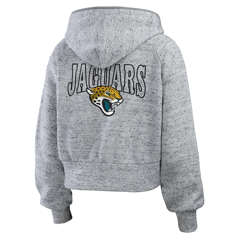 Sweat à capuche court zippé en polaire mouchetée gris chiné Jacksonville Jaguars pour femme par Erin Andrews