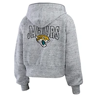 Sweat à capuche court zippé en polaire mouchetée gris chiné Jacksonville Jaguars pour femme par Erin Andrews