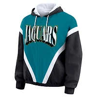 Women's WEAR by Erin Andrews Teal/Black Jacksonville Jaguars Retro Crinkle Full-Zip Hoodie Windbreaker