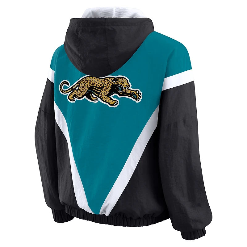 Women's WEAR by Erin Andrews Teal/Black Jacksonville Jaguars Retro Crinkle Full-Zip Hoodie Windbreaker