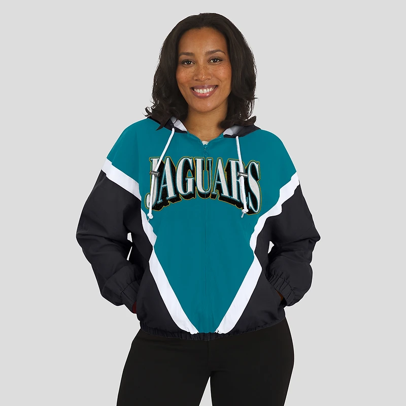 Women's WEAR by Erin Andrews Teal/Black Jacksonville Jaguars Retro Crinkle Full-Zip Hoodie Windbreaker