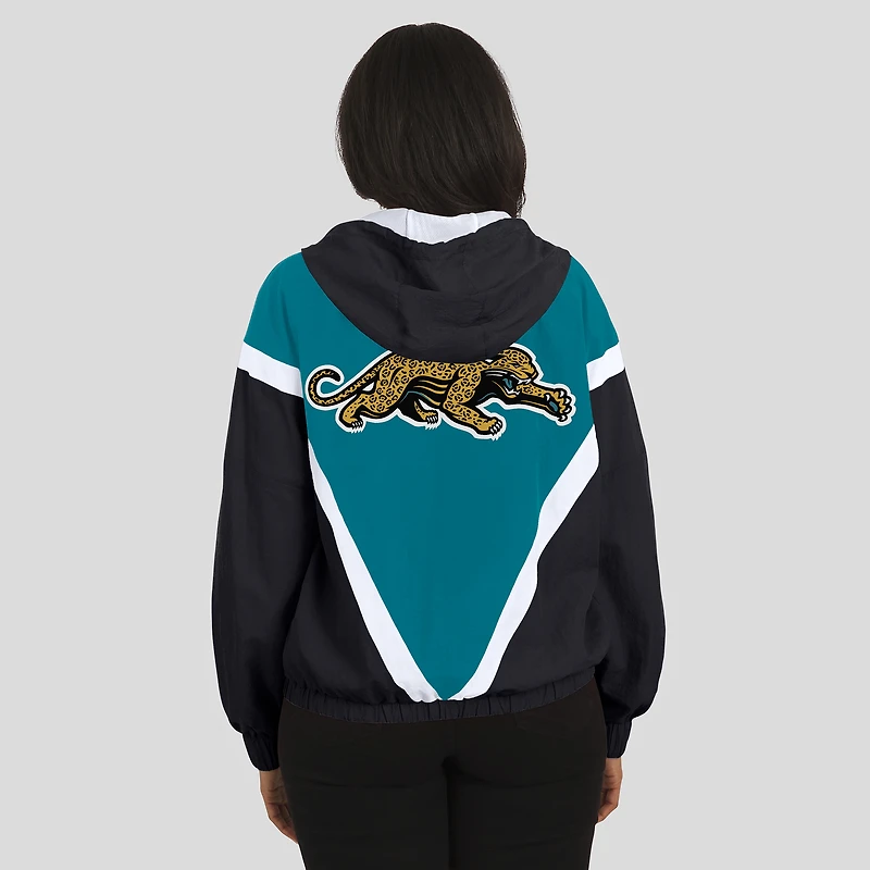 Women's WEAR by Erin Andrews Teal/Black Jacksonville Jaguars Retro Crinkle Full-Zip Hoodie Windbreaker