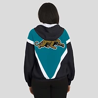 Women's WEAR by Erin Andrews Teal/Black Jacksonville Jaguars Retro Crinkle Full-Zip Hoodie Windbreaker