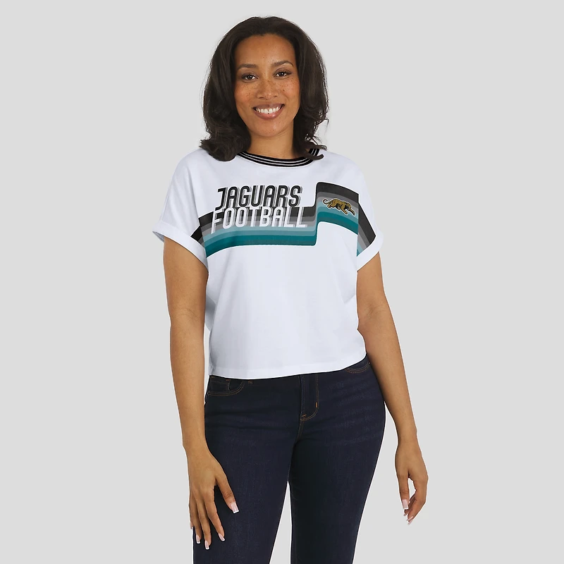 Women's WEAR by Erin Andrews White Jacksonville Jaguars Cropped Center Stripe Dolman T-Shirt