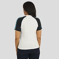 Women's WEAR by Erin Andrews White Jacksonville Jaguars Sleeve Stripe Distressed Raglan T-Shirt