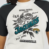 Women's WEAR by Erin Andrews White Jacksonville Jaguars Sleeve Stripe Distressed Raglan T-Shirt