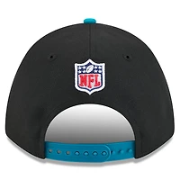 Casquette ajustable New Era 9FORTY A-Frame M-Crown noire/bleu sarcelle pour jeunes des Jaguars de Jacksonville, draft NFL 2025