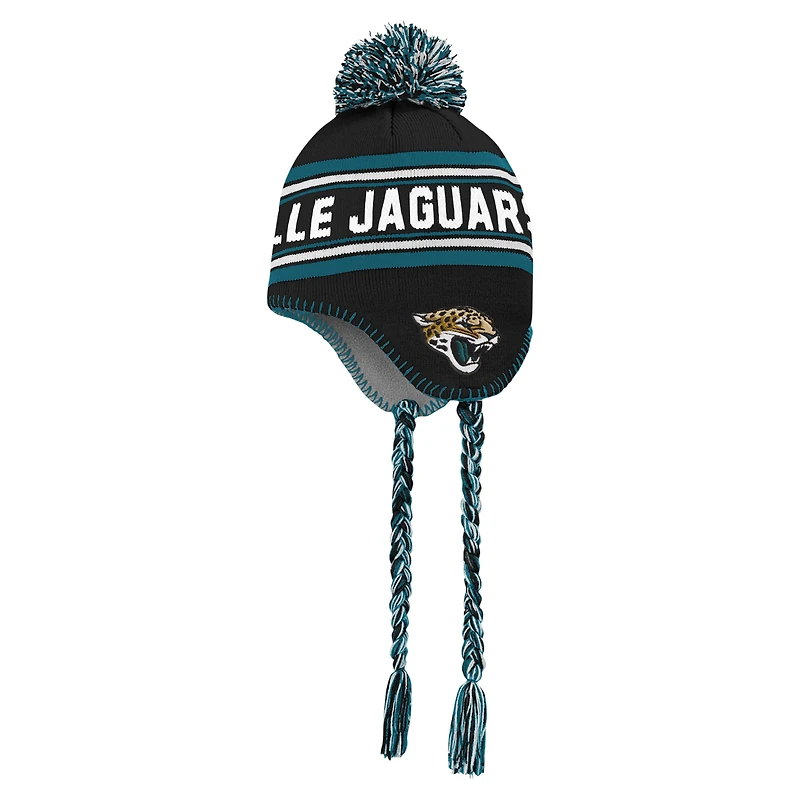 Bonnet tricoté à pompon en jacquard bleu sarcelle pour jeunes des Jaguars de Jacksonville