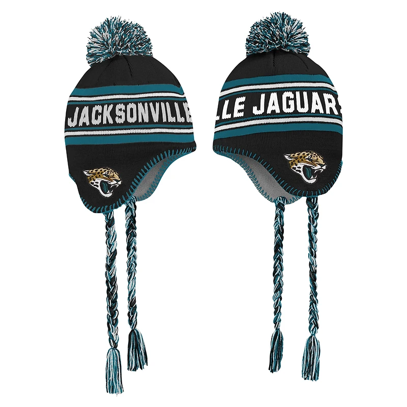 Bonnet tricoté à pompon en jacquard bleu sarcelle pour jeunes des Jaguars de Jacksonville