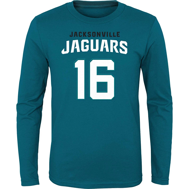 T-shirt à manches longues pour jeune Trevor Lawrence Teal Jacksonville Jaguars Mainliner Player Name & Number