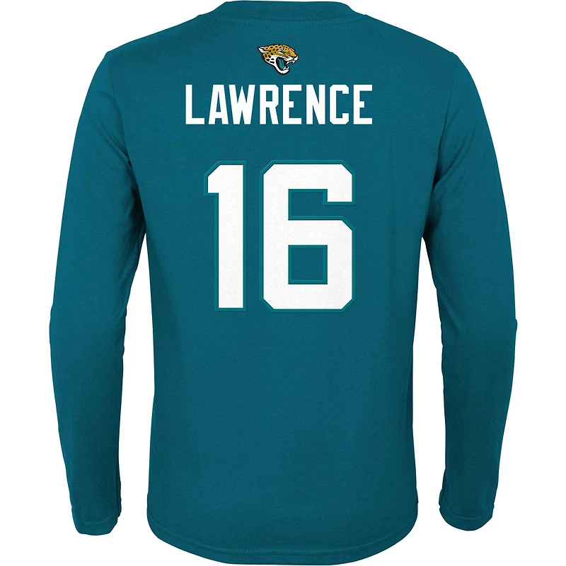 T-shirt à manches longues pour jeune Trevor Lawrence Teal Jacksonville Jaguars Mainliner Player Name & Number