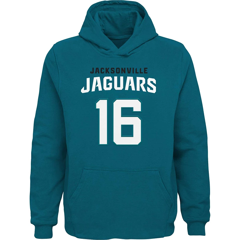 Sweat à capuche avec nom et numéro de joueur principal des Jaguars Jacksonville Trevor Lawrence Teal
