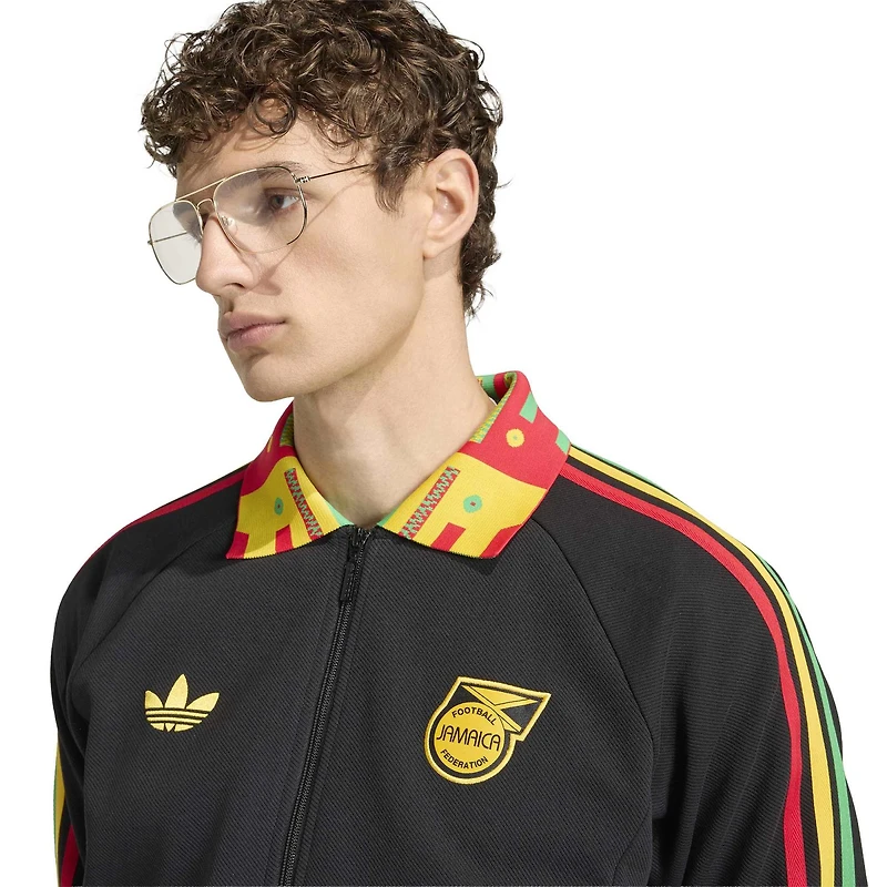 Veste zippée adidas noire pour homme, motif hymne de l'équipe nationale jamaïcaine