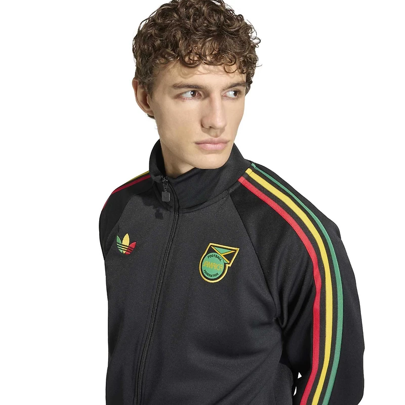 Veste de survêtement zippée adidas Originals noire pour homme, modèle Jamaica National Team.