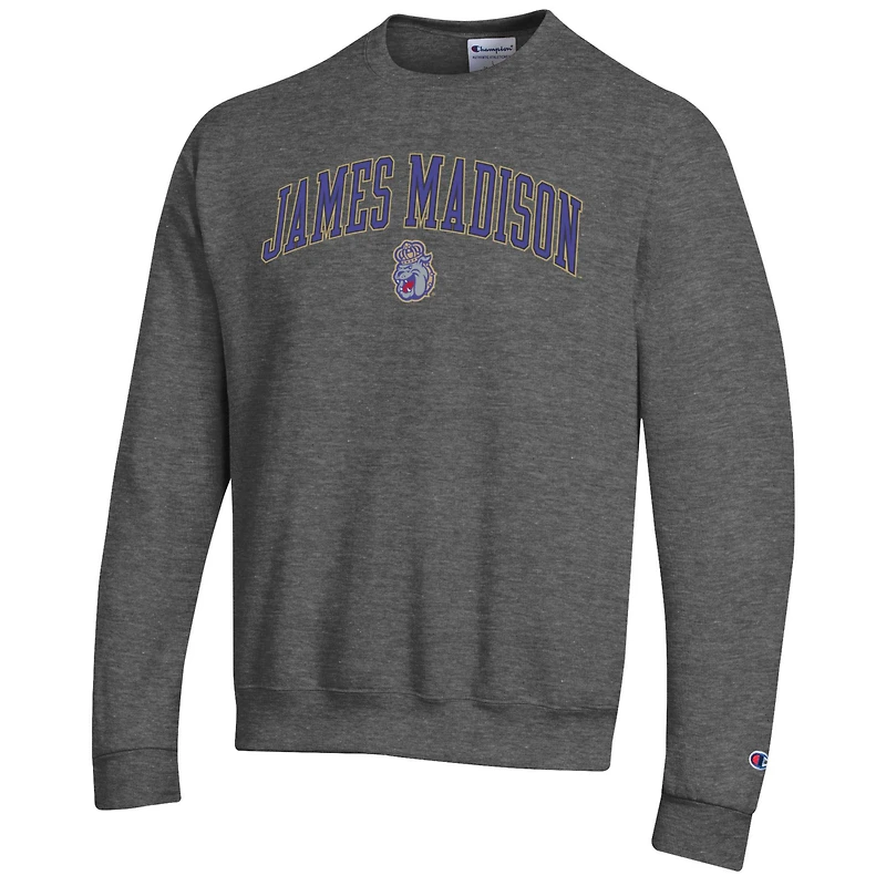 Sweat-shirt à capuche Champion Heather Charcoal James Madison Dukes Arch Over Logo pour homme