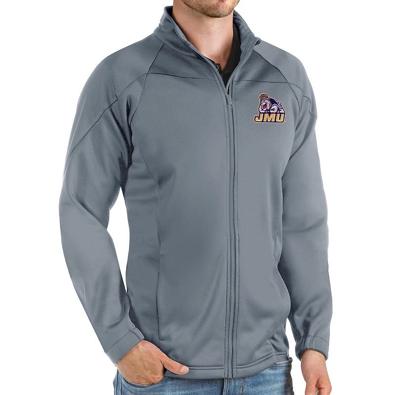 Men's Antigua Steel James Madison Dukes Links Full-Zip Golf Jacket