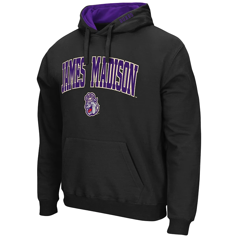 Men's Colosseum Black James Madison Dukes Arch and Logo Pullover Hoodie