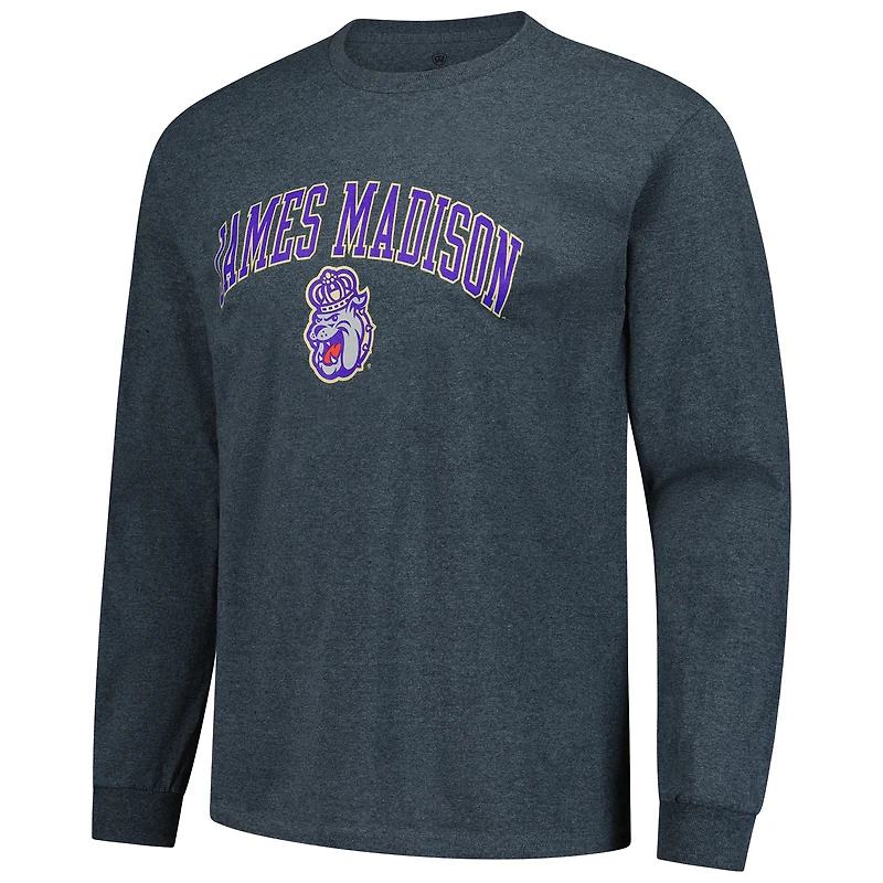 Men's  Heather Charcoal James Madison Dukes Basic Long Sleeve T-Shirt