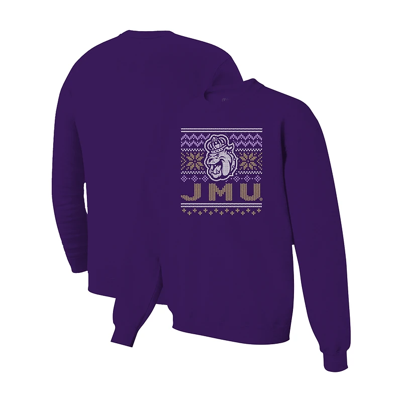 Men's Purple James Madison Dukes Holiday Fleece Crewneck Sweatshirt