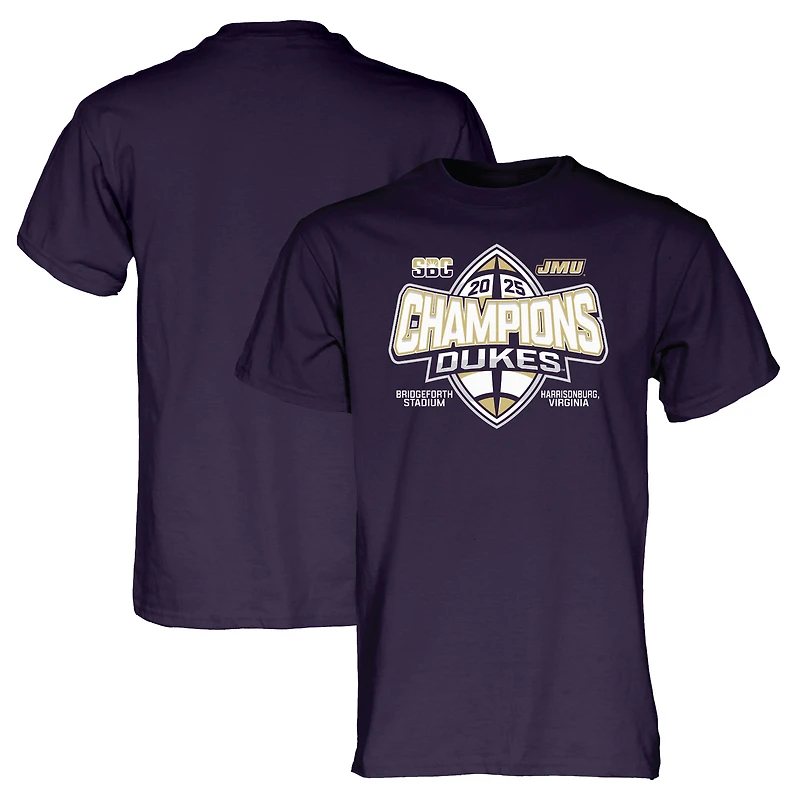 T-shirt unisexe bleu 84 violet James Madison Dukes Champions de football Sun Belt 2025