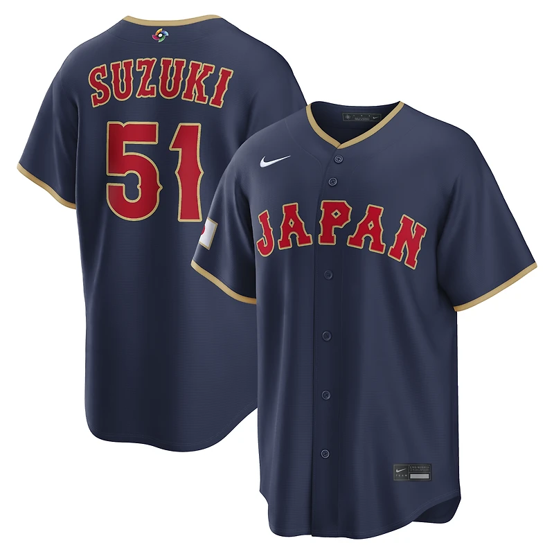 Men's Nike Seiya Suzuki Navy Japan Baseball 2026 World Classic Road Stadium Jersey