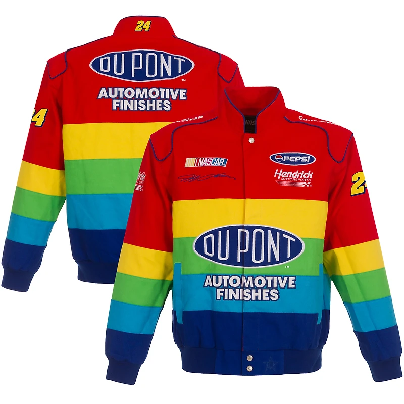 Veste d'uniforme Jeff Gordon en sergé rouge/bleu pour homme, modèle JH Design, fermeture à boutons-pression.