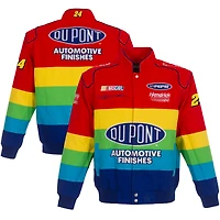 Veste d'uniforme Jeff Gordon en sergé rouge/bleu pour homme, modèle JH Design, fermeture à boutons-pression.
