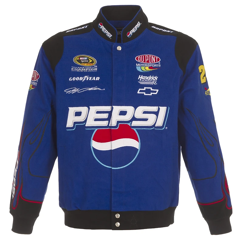 Veste d'uniforme en sergé à bouton-pression complète JH Design Royal Jeff Gordon Pepsi pour hommes
