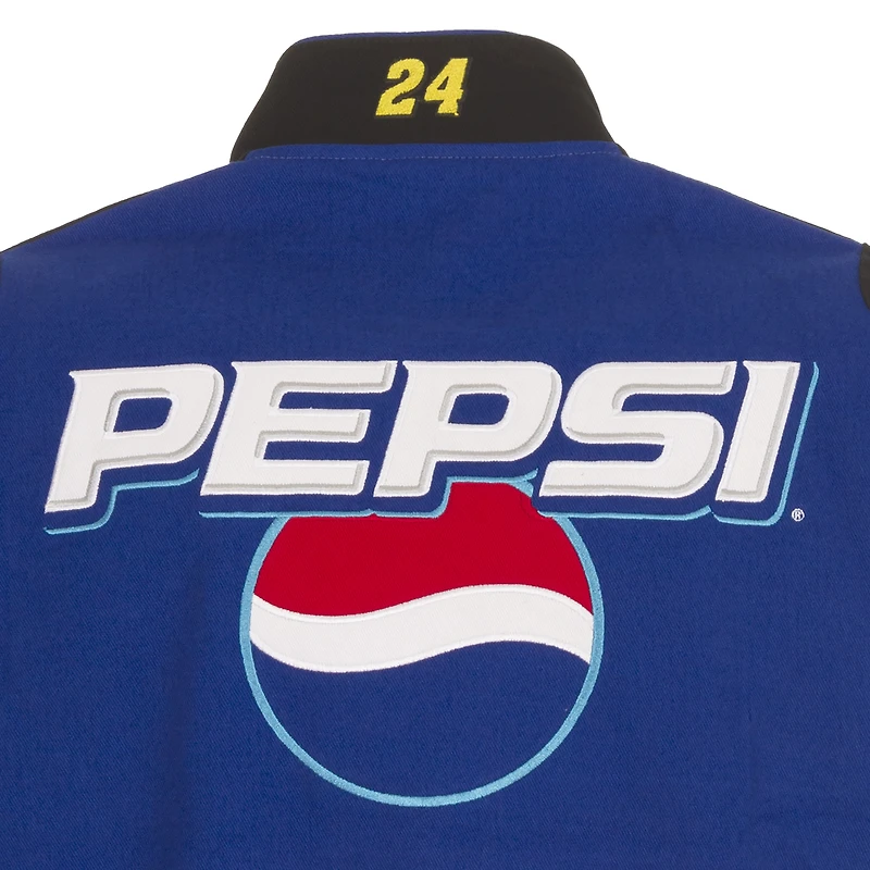 Veste d'uniforme en sergé à bouton-pression complète JH Design Royal Jeff Gordon Pepsi pour hommes